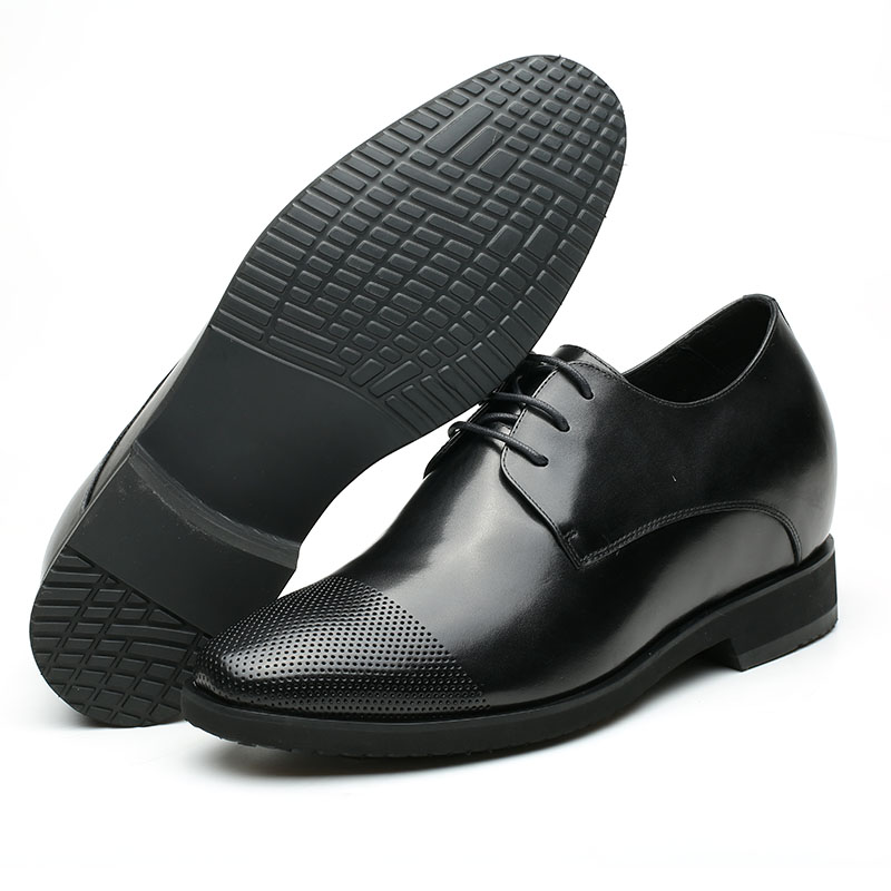 Black 7cm Height Leather Dress Elevator Formal Shoes