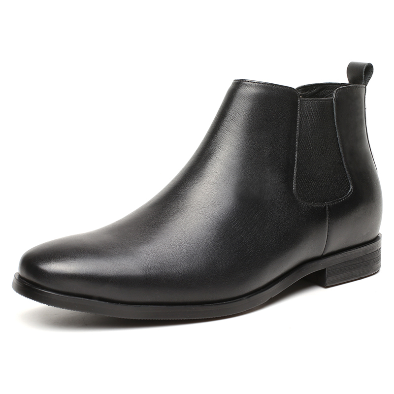 Genuine OEM cow leather black ankle height increasing chelsea boots
