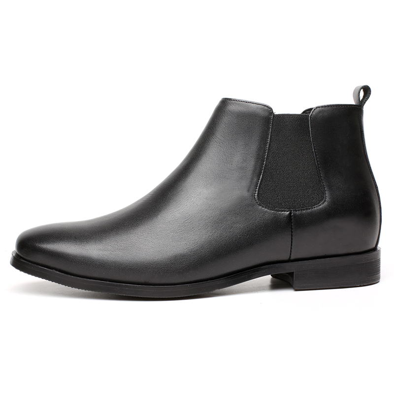 Genuine OEM cow leather black ankle height increasing chelsea boots
