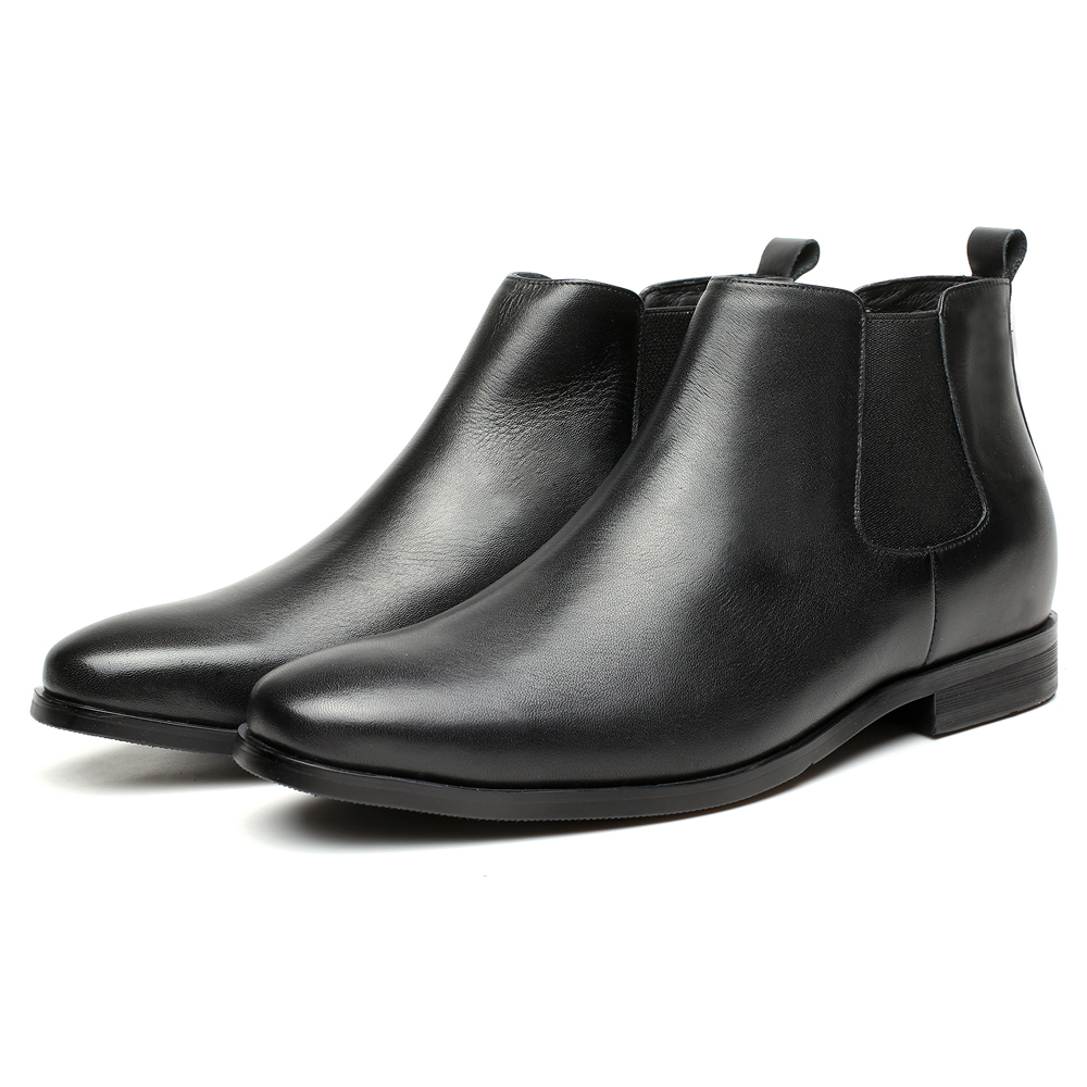 Genuine OEM cow leather black ankle height increasing chelsea boots