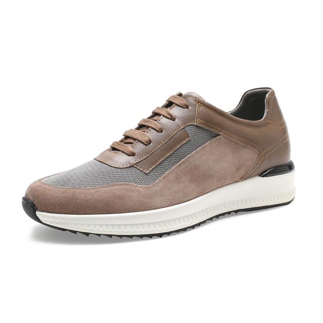Fashion brown genuine leather increasing height sports shoes for men