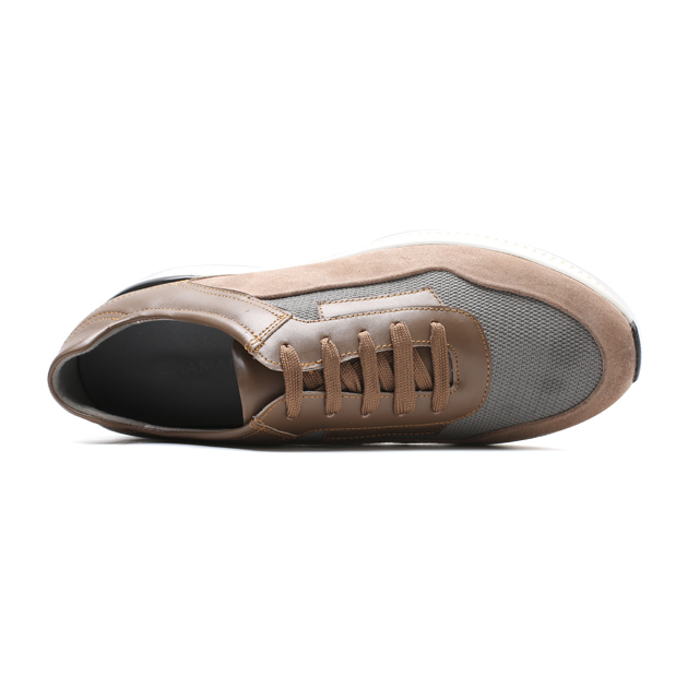 Fashion brown genuine leather increasing height sports shoes for men