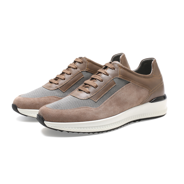 Fashion brown genuine leather increasing height sports shoes for men