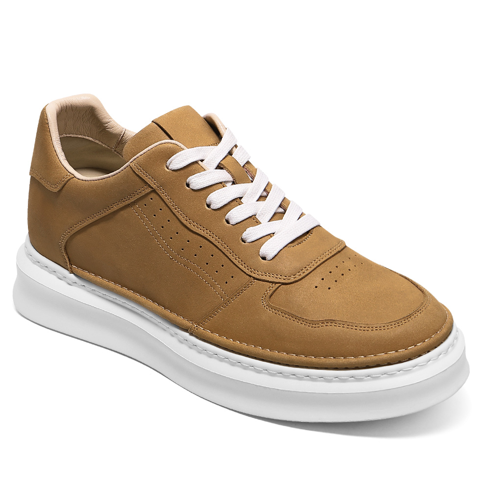 Men's Casual British Style Leather Skateboarding Shoes Trendy Board Shoes with 6-8cm Height Increase Versatile for Spring