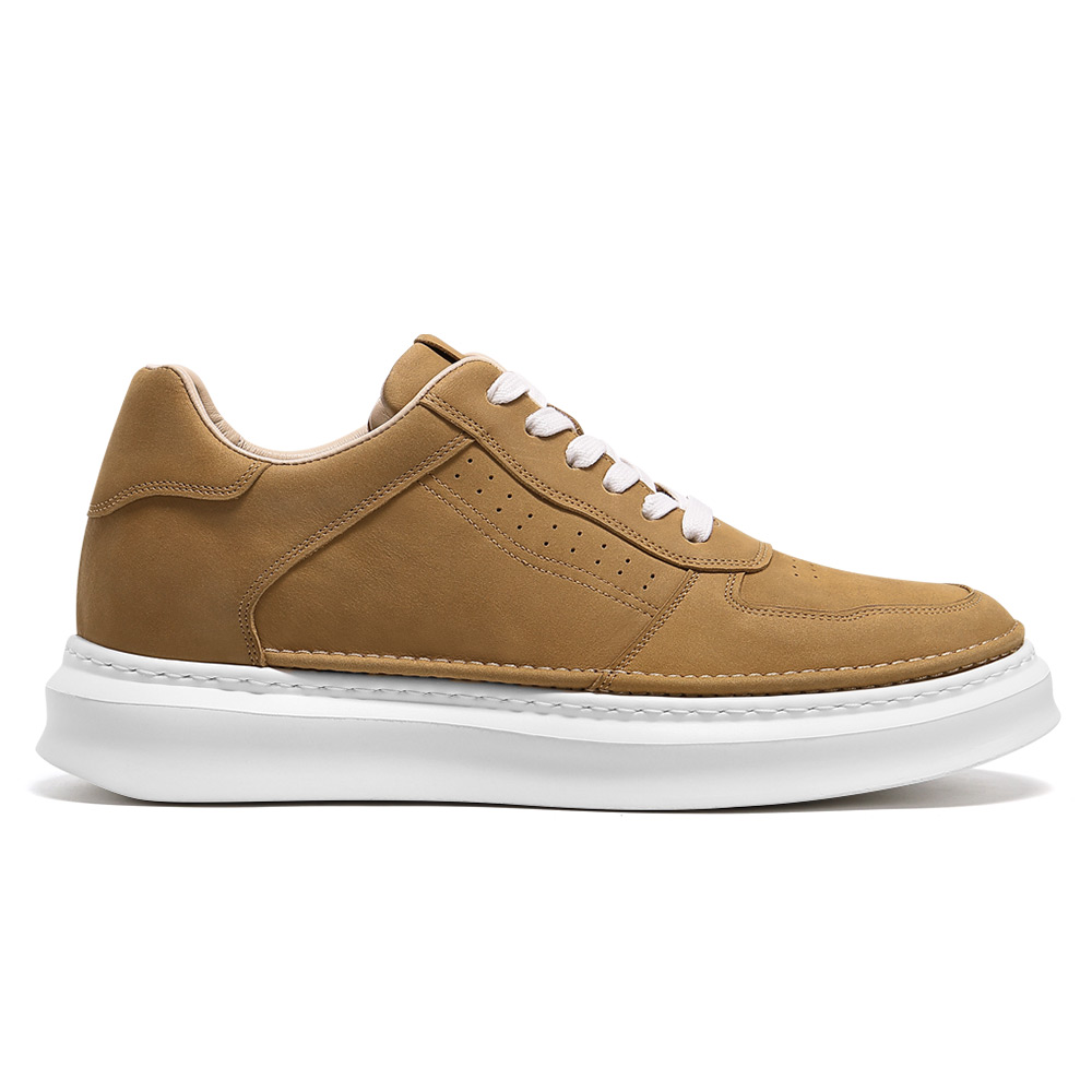 Men's Casual British Style Leather Skateboarding Shoes Trendy Board Shoes with 6-8cm Height Increase Versatile for Spring