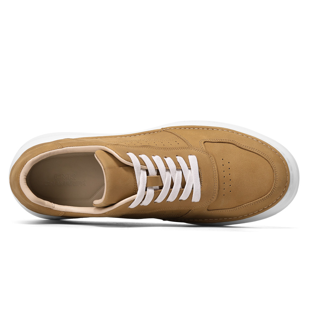 Men's Casual British Style Leather Skateboarding Shoes Trendy Board Shoes with 6-8cm Height Increase Versatile for Spring