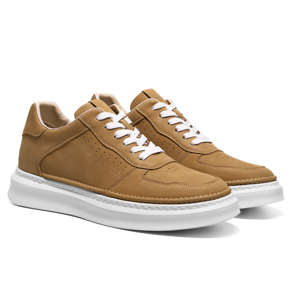 Men's Casual British Style Leather Skateboarding Shoes Trendy Board Shoes with 6-8cm Height Increase Versatile for Spring
