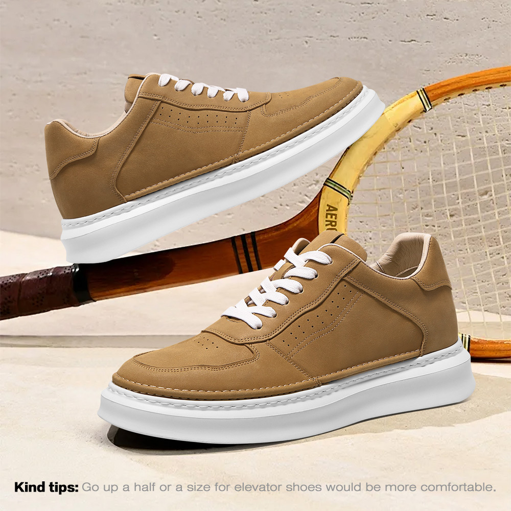 Men's Casual British Style Leather Skateboarding Shoes Trendy Board Shoes with 6-8cm Height Increase Versatile for Spring