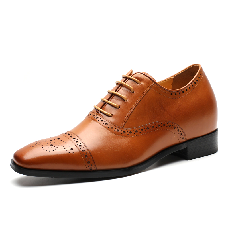 Height increasing genuine leather elevator formal dress shoes for men