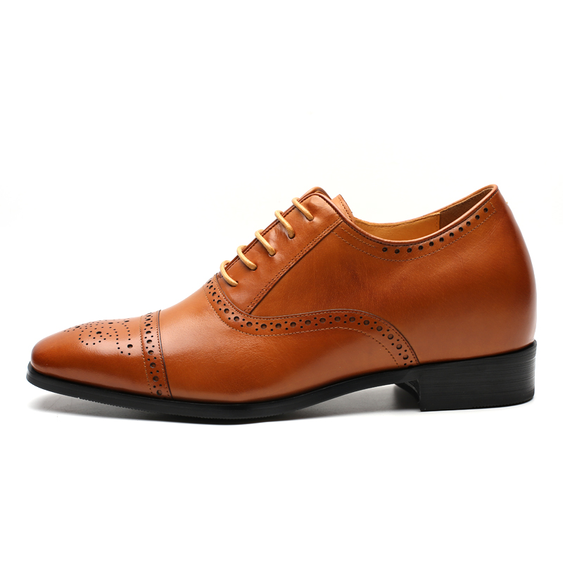 Height increasing genuine leather elevator formal dress shoes for men