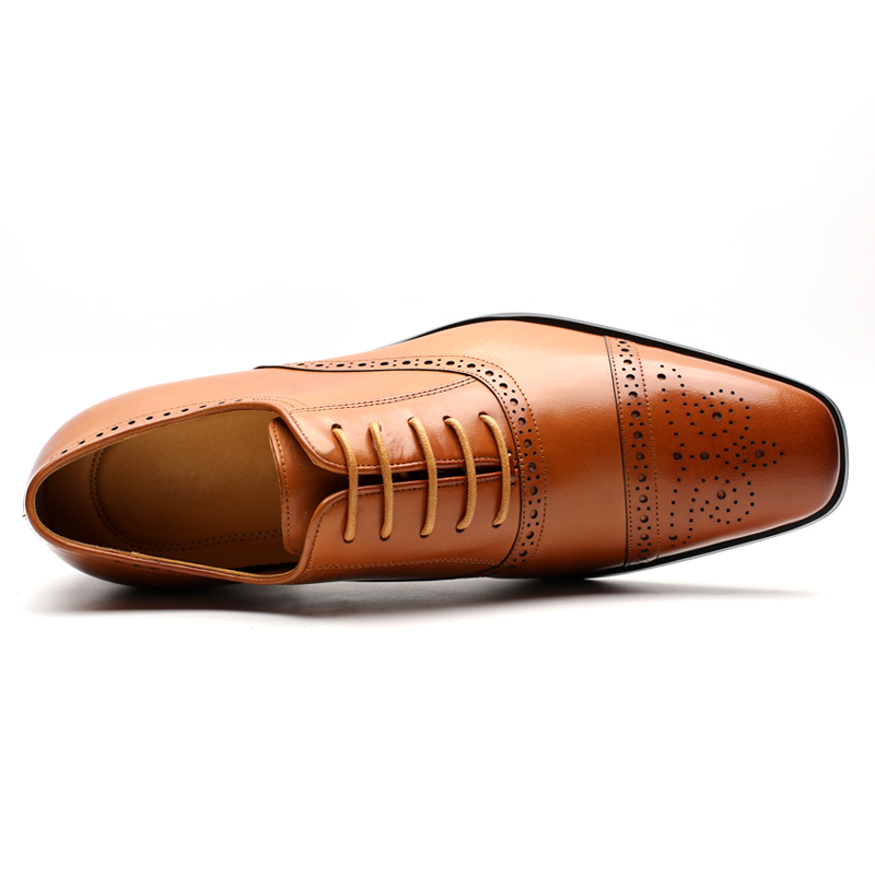 Height increasing genuine leather elevator formal dress shoes for men