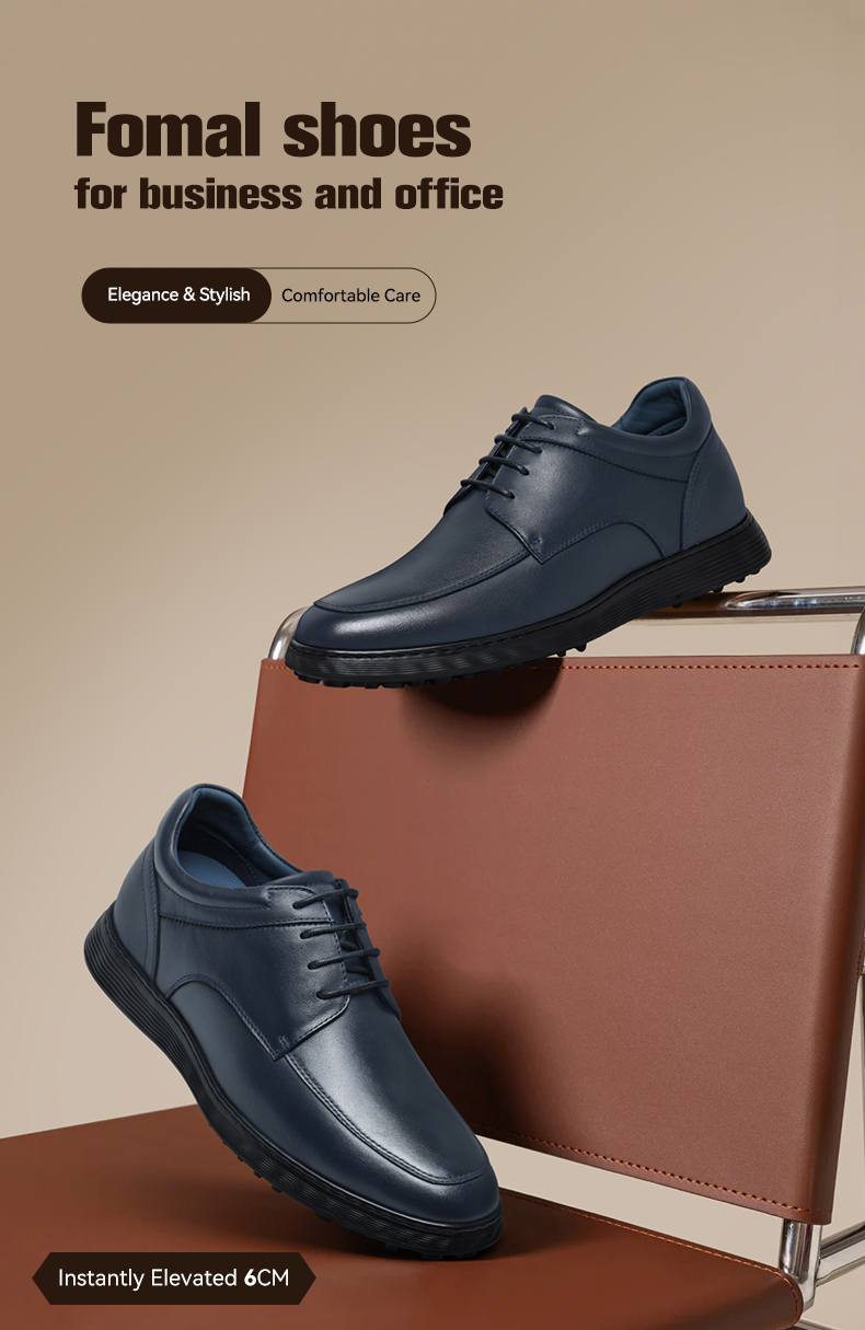 2025 New Arrival Factory Customization Men's Comfort Dress Shoes & Oxfords Cowhide Square-Toe Banded Lace Height Increasing 6cm