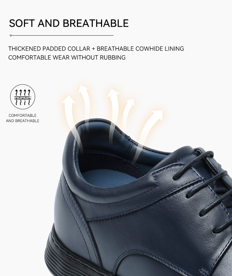 2025 New Arrival Factory Customization Men's Comfort Dress Shoes & Oxfords Cowhide Square-Toe Banded Lace Height Increasing 6cm