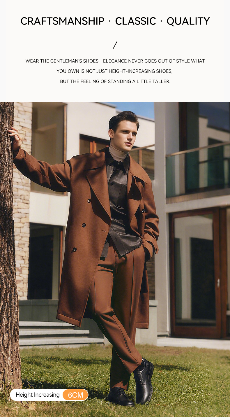 2025 New Arrival Factory Customization Men's Comfort Dress Shoes & Oxfords Cowhide Square-Toe Banded Lace Height Increasing 6cm