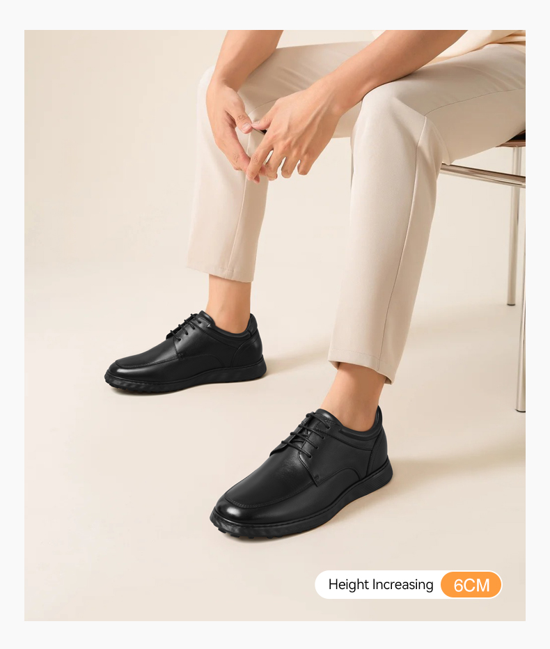 2025 New Arrival Factory Customization Men's Comfort Dress Shoes & Oxfords Cowhide Square-Toe Banded Lace Height Increasing 6cm