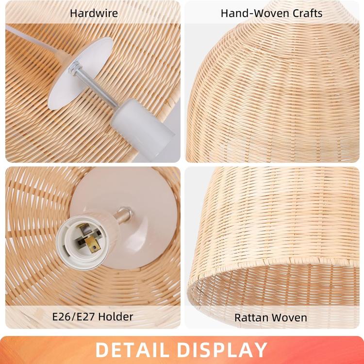 Handwoven Rattan Pendant Light – Natural Boho Style Ceiling Lamp