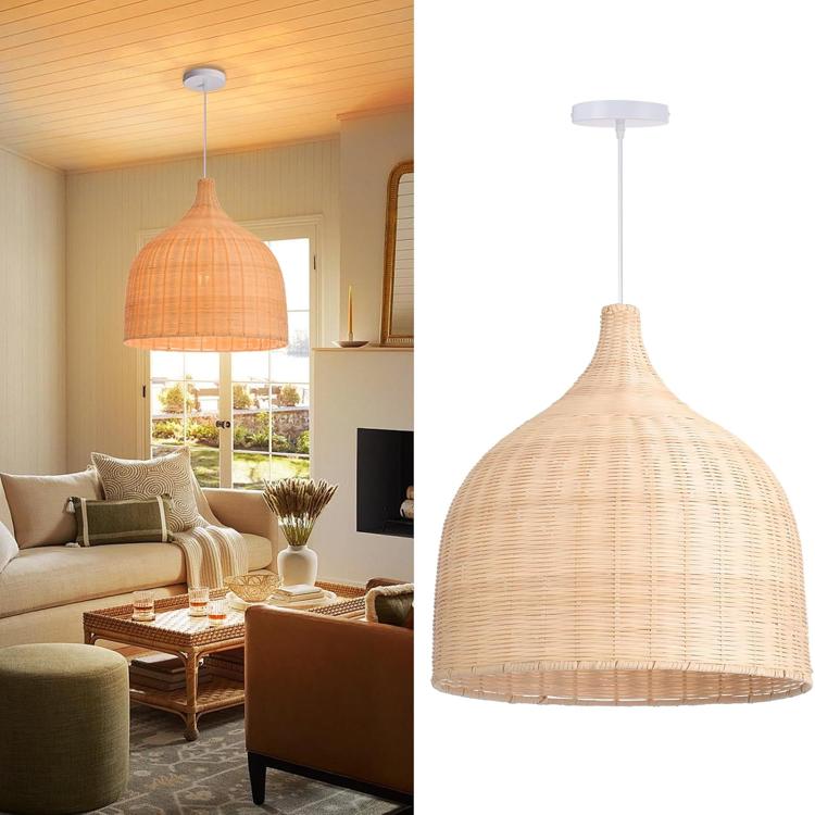 Handwoven Rattan Pendant Light – Natural Boho Style Ceiling Lamp