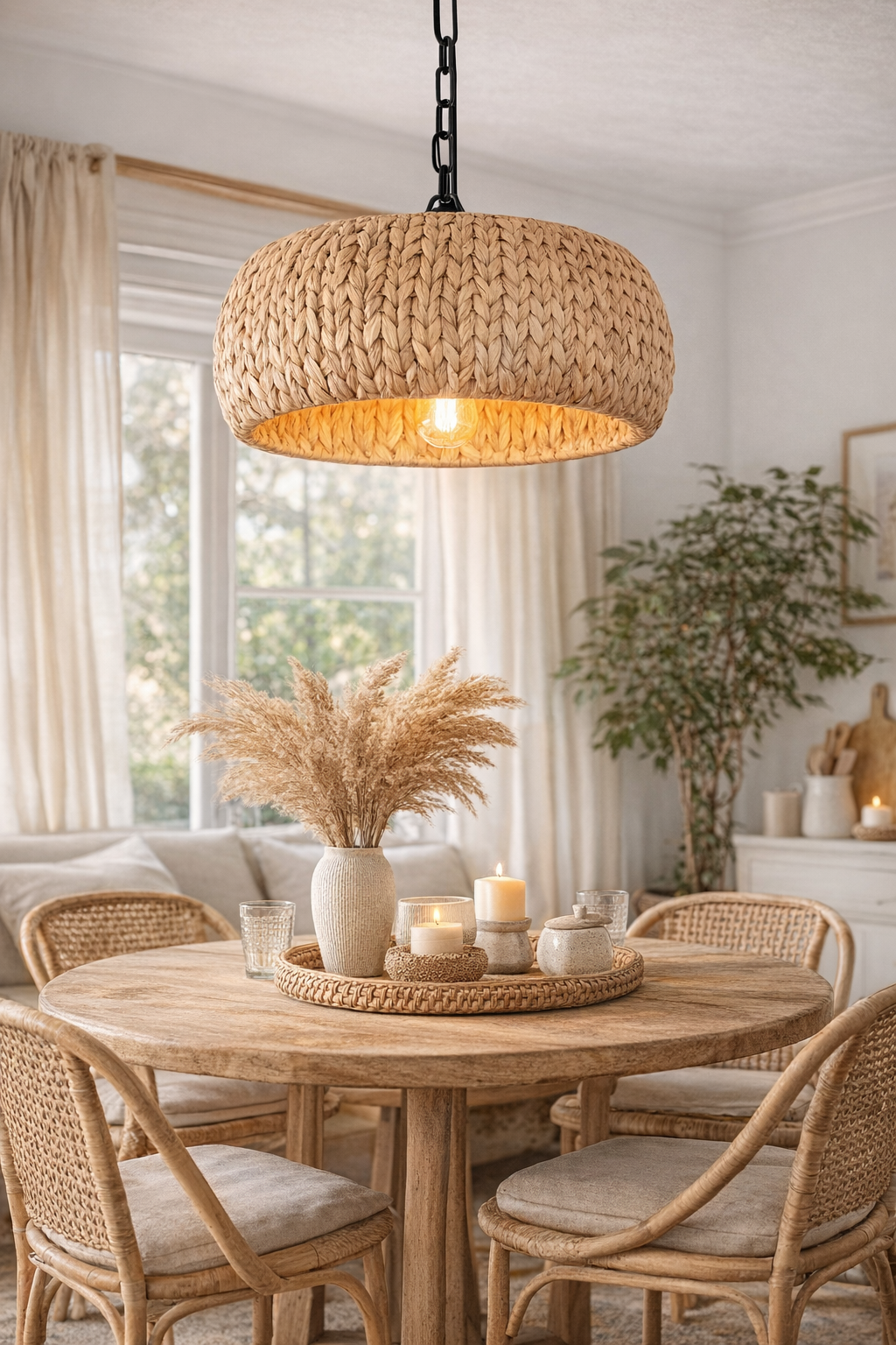Handwoven Natural Rattan Pendant Light Rustic Woven Hanging Ceiling Lamp Boho Farmhouse Lighting Fixture