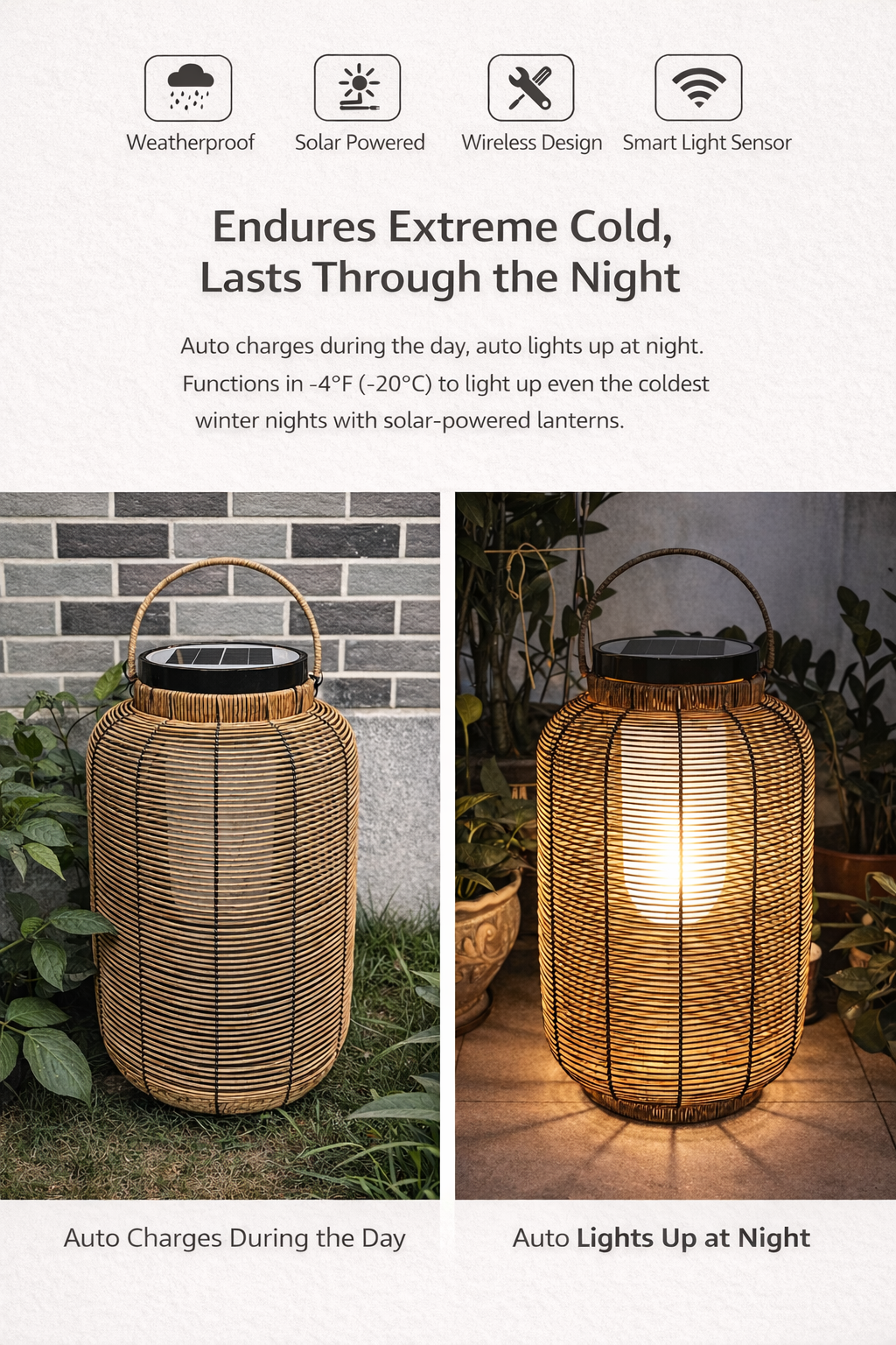 Outdoor Solar Rattan Lantern LED Light Waterproof Garden Decorative Lamp