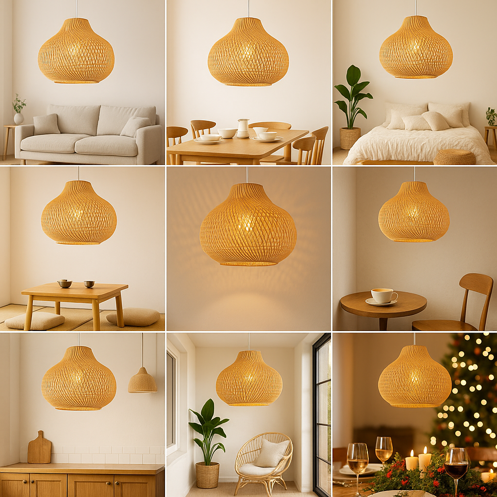 Boho Style Handwoven Rattan Pendant Light for Living Room/Dining Room/Bedroom