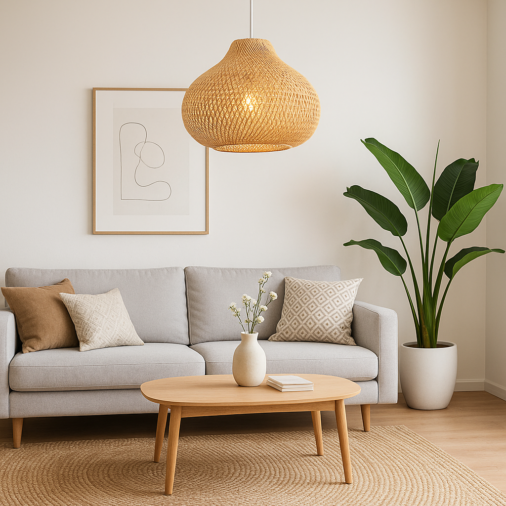 Boho Style Handwoven Rattan Pendant Light for Living Room/Dining Room/Bedroom
