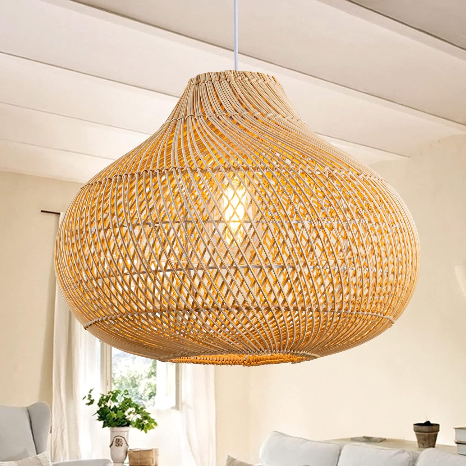 Boho Style Handwoven Rattan Pendant Light for Living Room/Dining Room/Bedroom