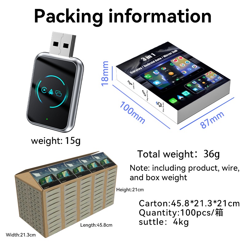 USB Carplay Android Auto Mirror Link / Airplay 3 in 1 Adapter