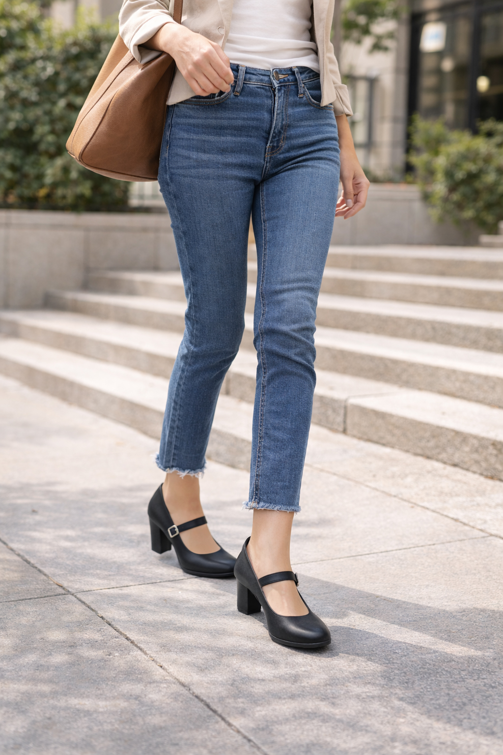 Lightweight Almond-Toe Mary Jane Heels for Women – Comfortable Block Heel Pumps