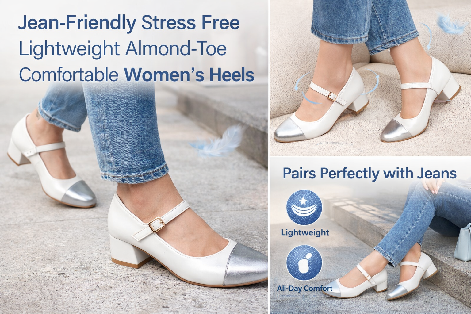 Jean-Friendly Stress-Free Lightweight Almond-Toe Mary Jane Heels
