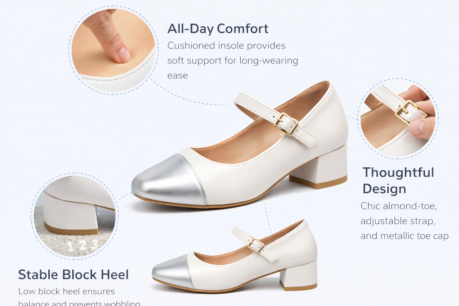 Jean-Friendly Stress-Free Lightweight Almond-Toe Mary Jane Heels