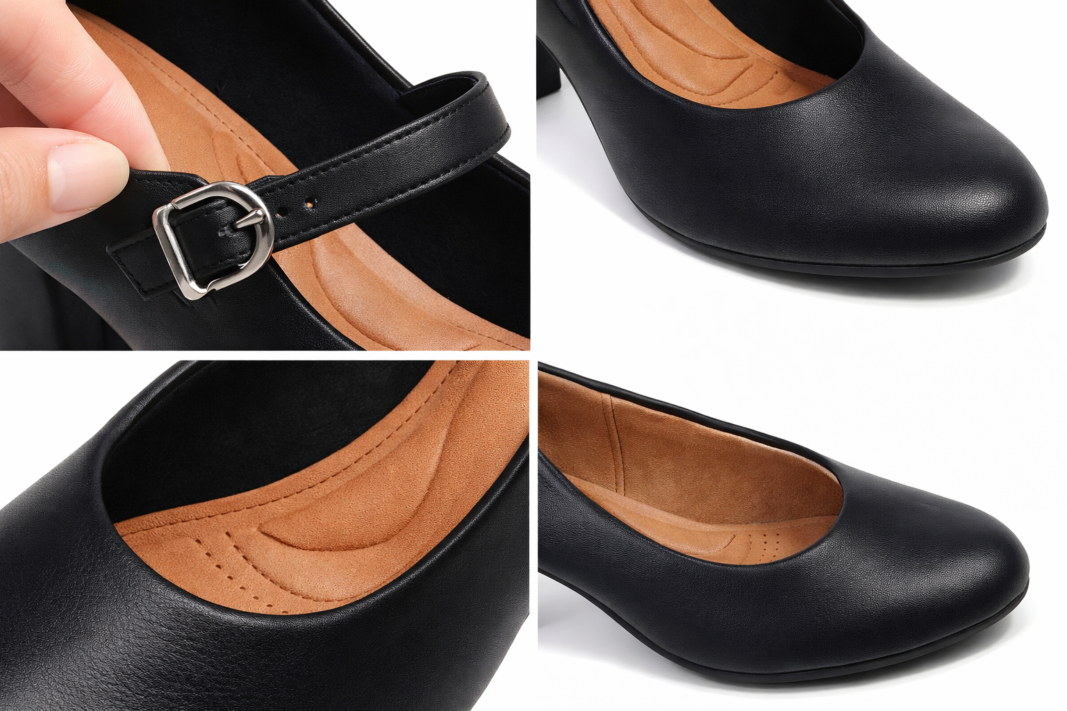 Lightweight Almond-Toe Mary Jane Heels for Women – Comfortable Block Heel Pumps