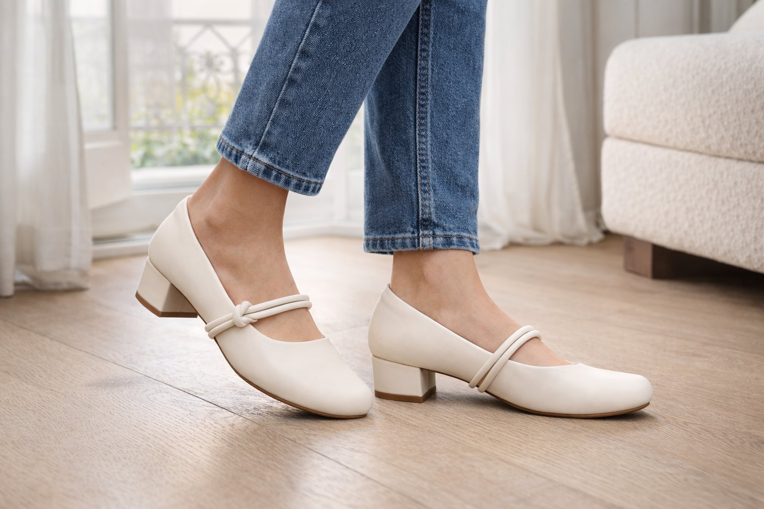 Jean-Friendly Lightweight Almond-Toe Crossover-Strap Comfortable Women’s Heels