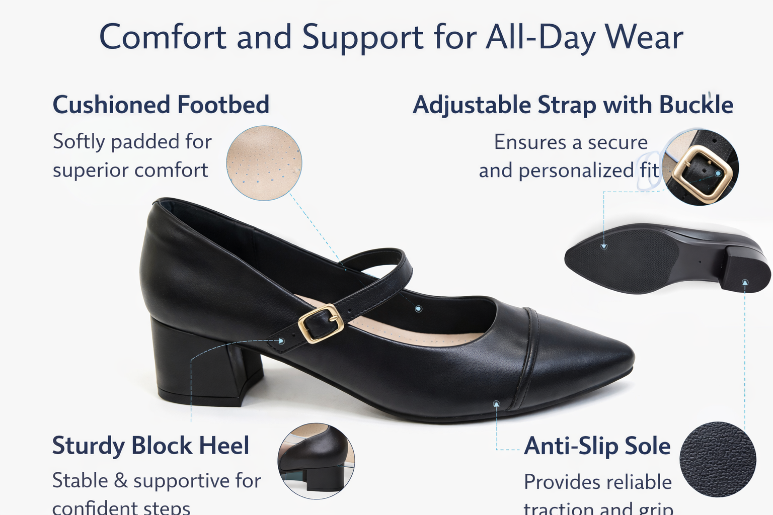 Women’s Stress-Free Almond Toe Mary Jane Block Heel Pumps