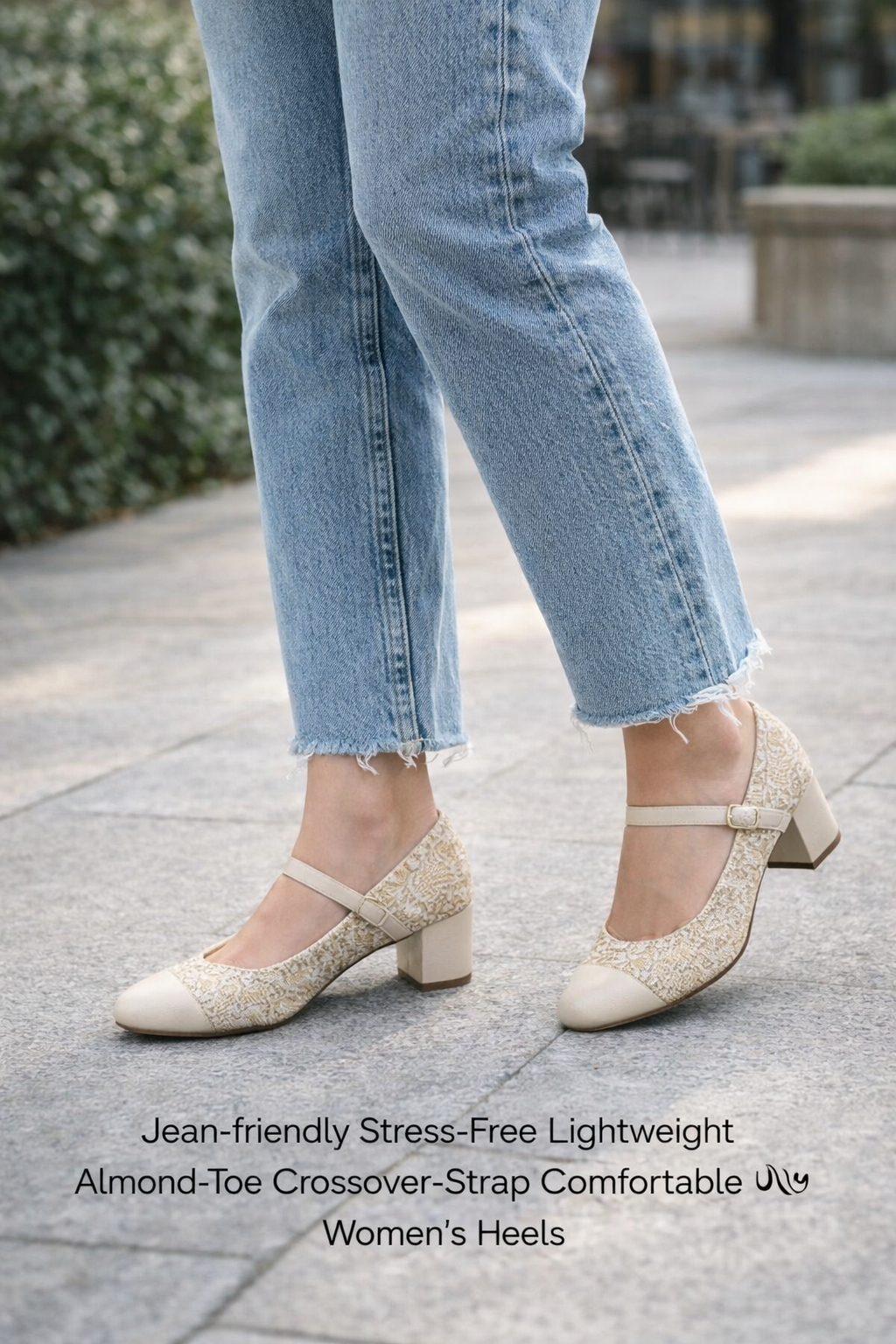 Comfortable Crossover Strap Tweed Block Heels for Women