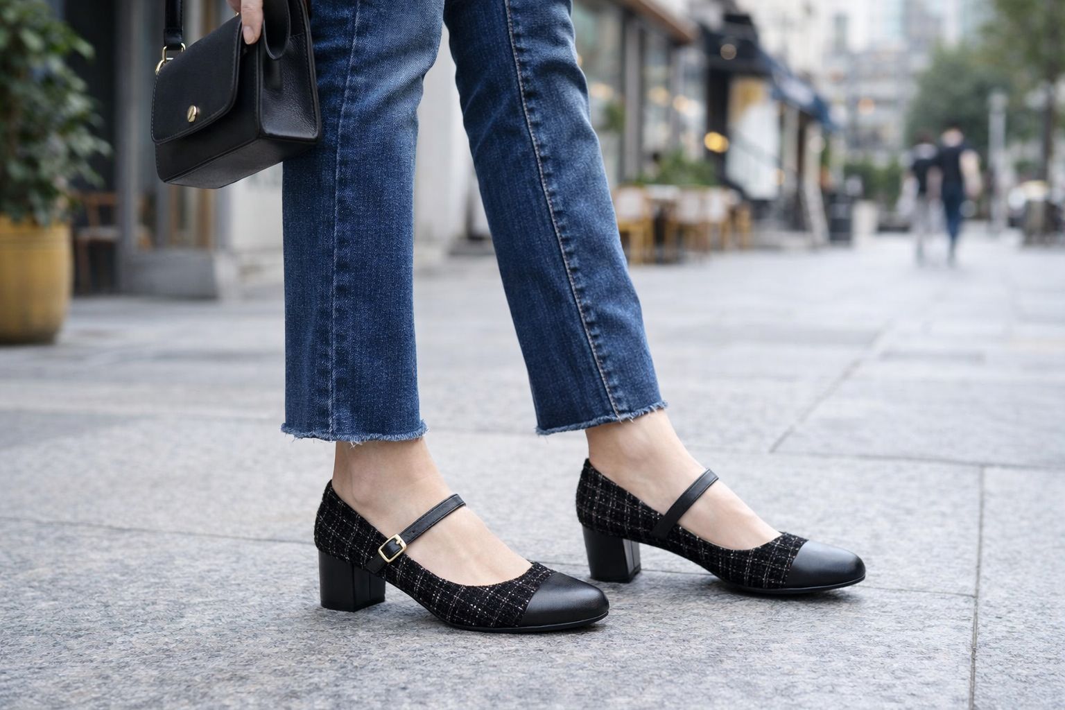 Comfortable Crossover Strap Tweed Block Heels for Women