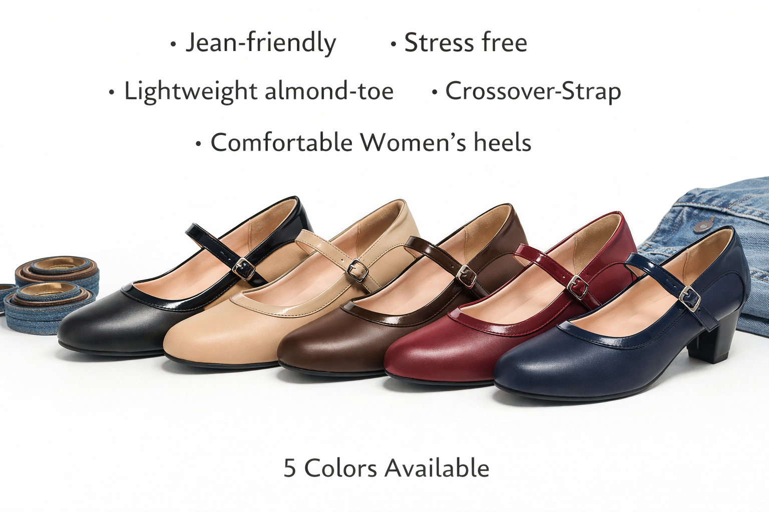 Women’s Crossover Strap Almond-Toe Comfort Heels -
