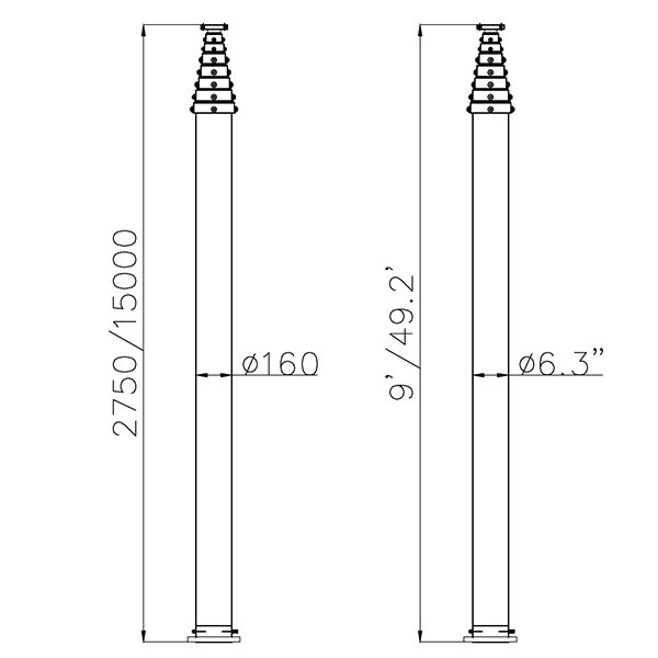dimension of 15m mast