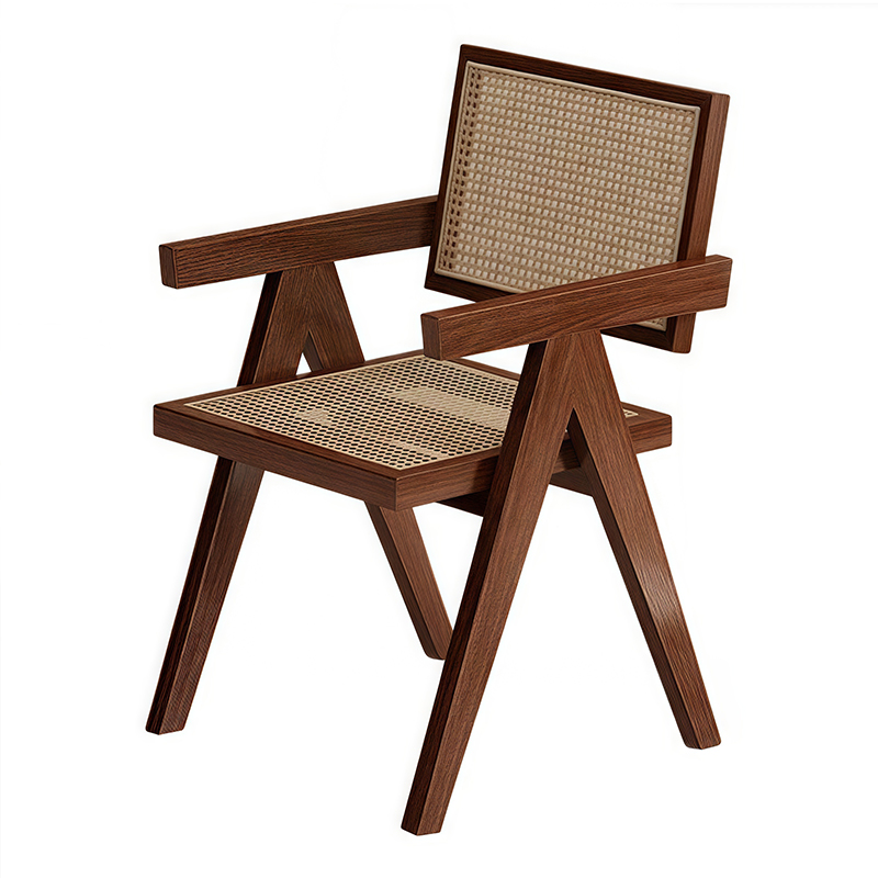 藤編みの背もたれ付き椅子