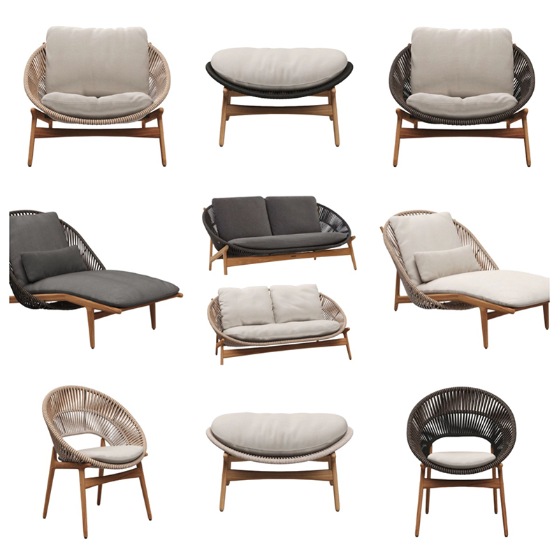 屋外実木編み藤製リクライニングチェア