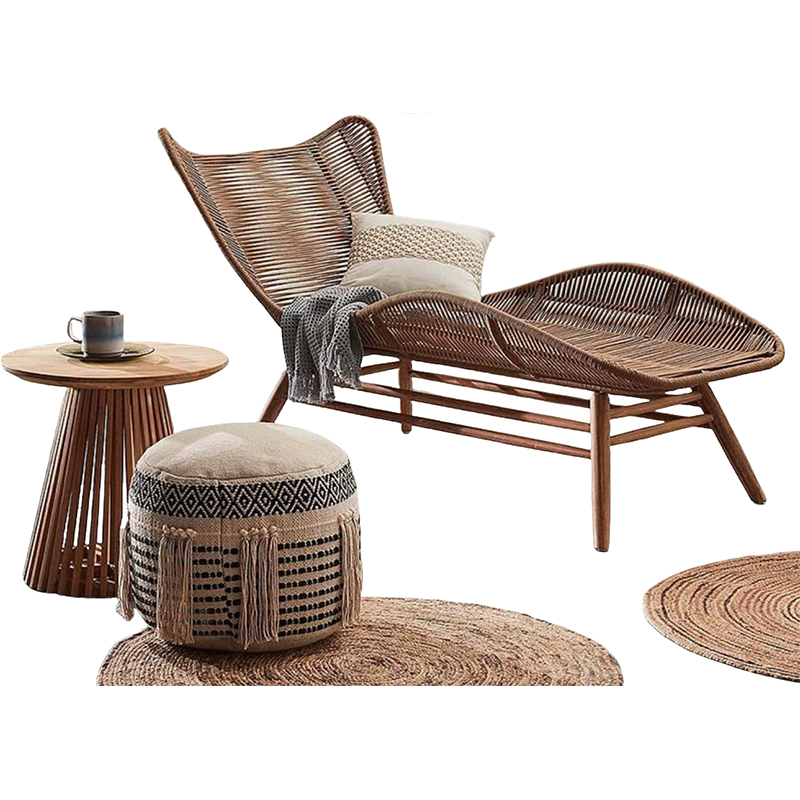 屋外用ラタン無垢材リクライニングチェア