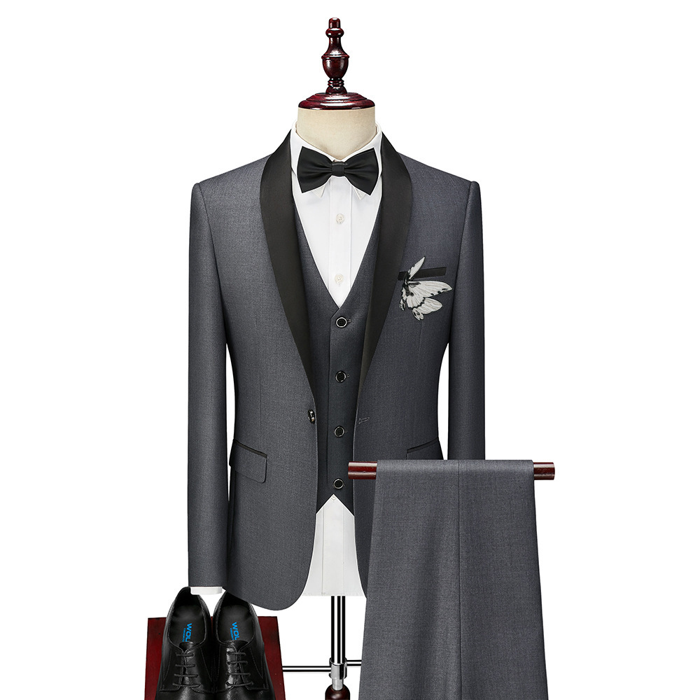 Men's suit green collar dress European and American style heavy industry butterfly three-piece suit performance