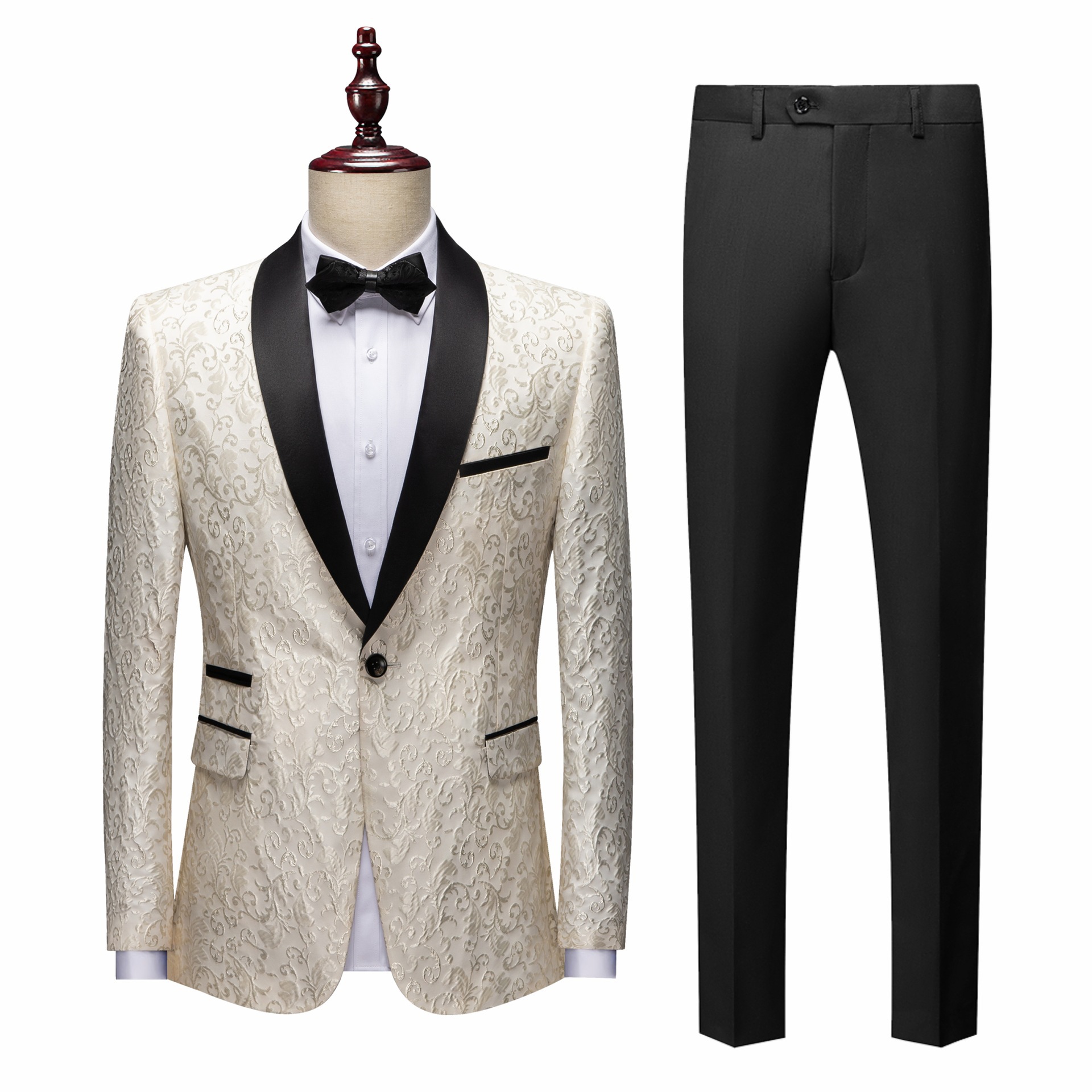 Men's Jacquard Dress Foreign Trade Fashion Two-piece Suit Slim Multi-color Stage Performance Banquet Wedding