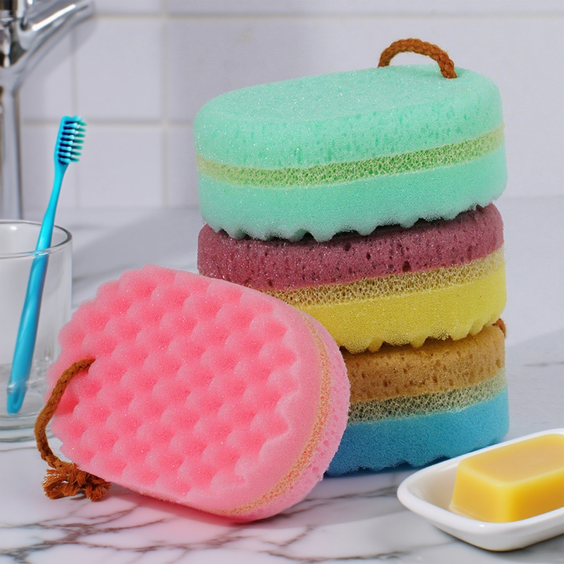Colorful Bath Sponge with Hanging Rope –