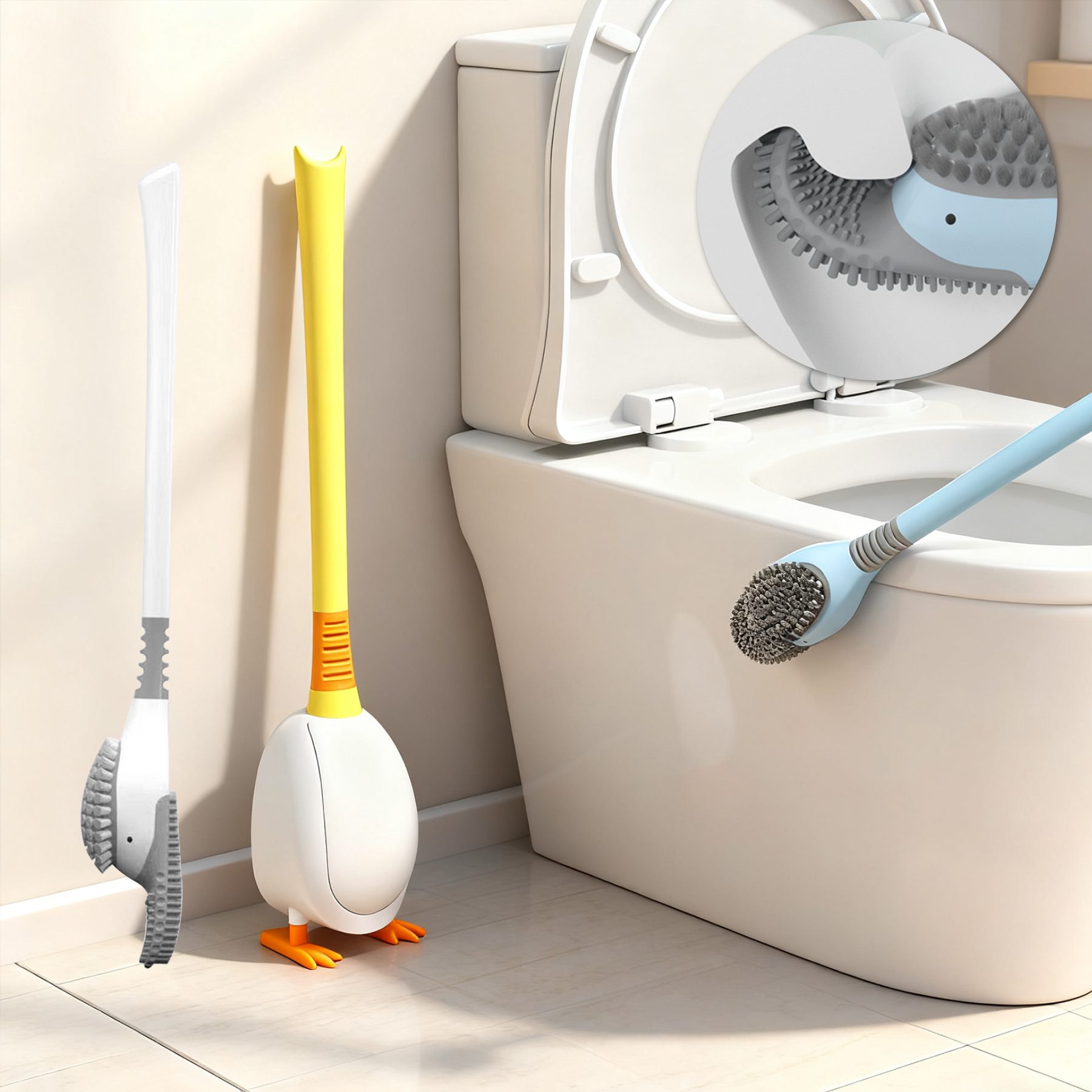 Cute Diving Duck PP Toilet Brush Set Wal