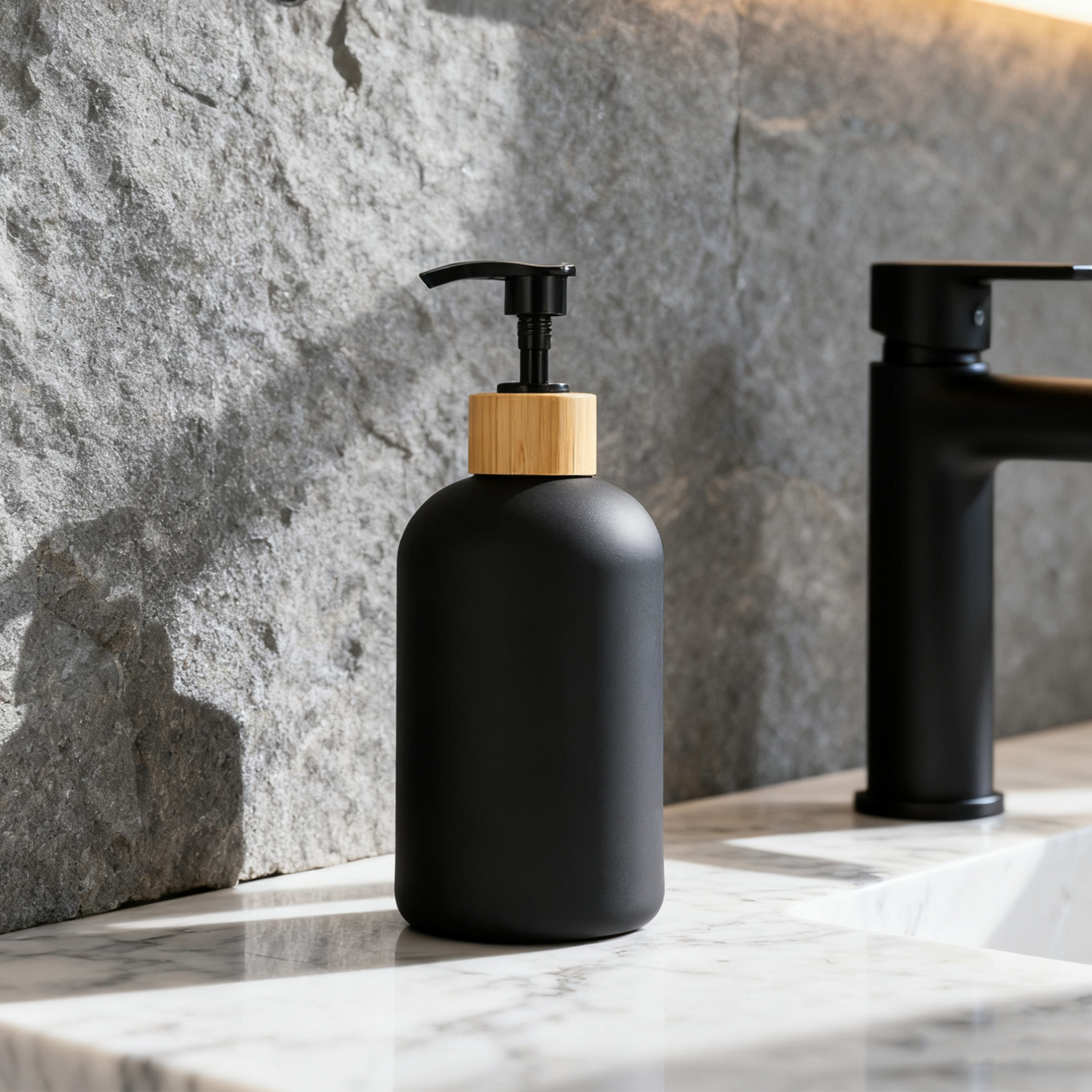 Matte Black Plastic Cosmetic Bottles wit