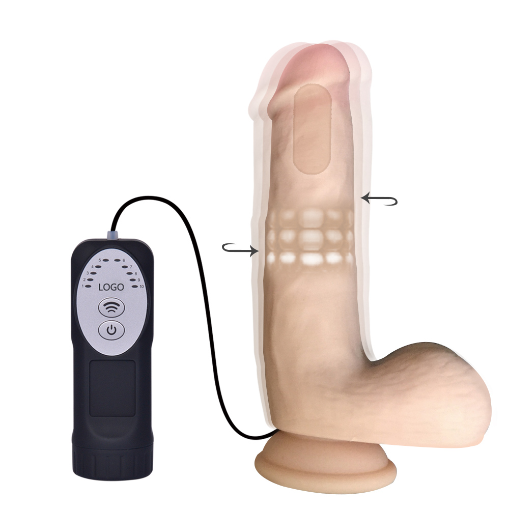 Wired Control Liquid Silicone Vibration Rotation Beads Dildo[LXY003]