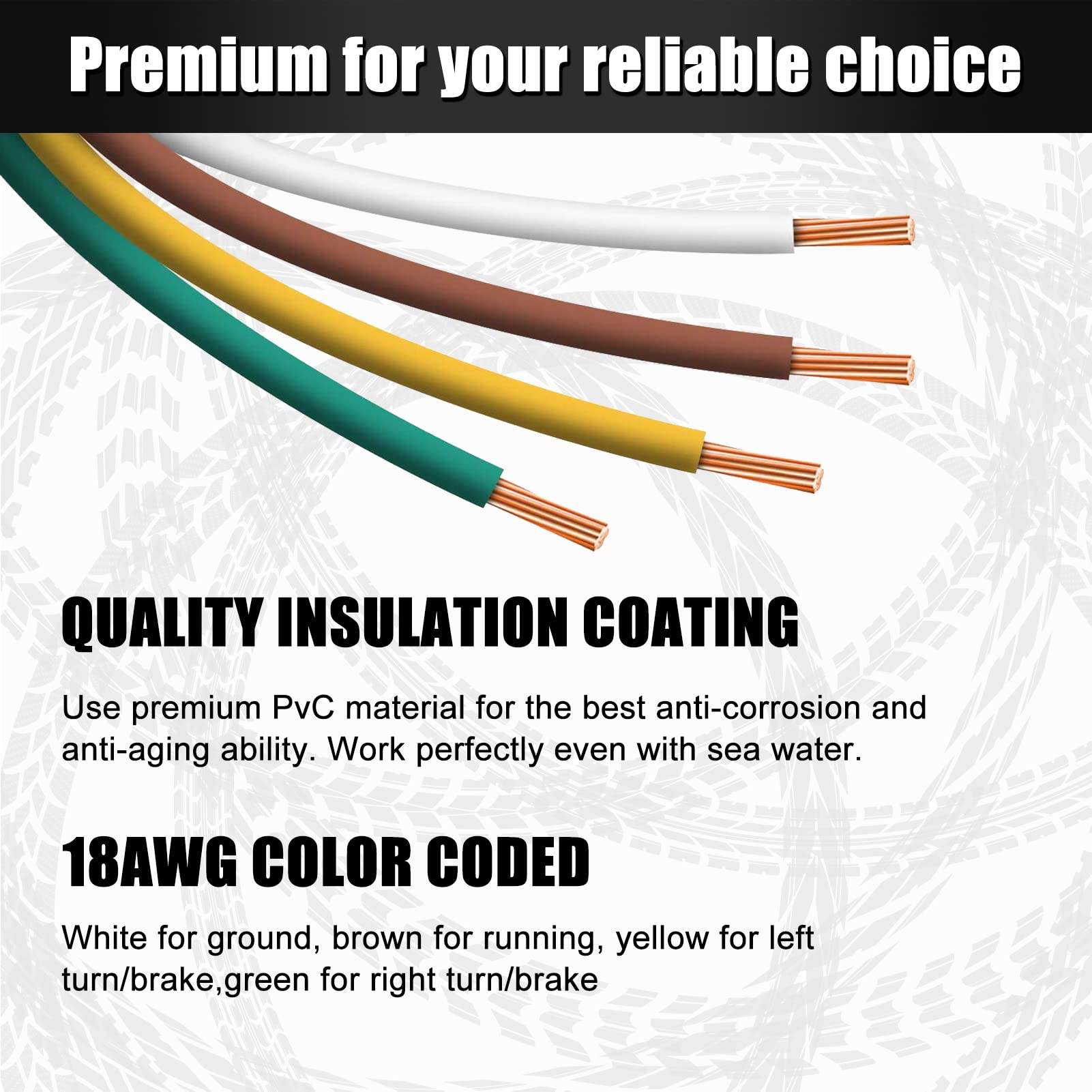 25Ft 4 Pin 5 Male 4-Wire Female Connector with 18 AWG Trailer Wiring Harness Extension