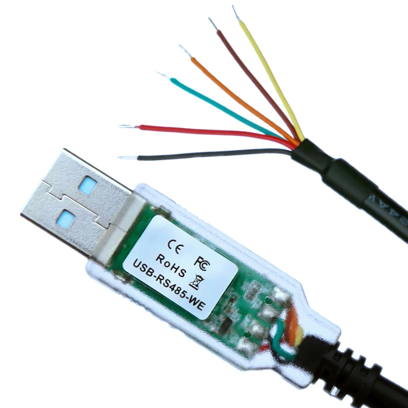 USB to RS485 TTL Converter Cable with Bare Wire Ends, FTDI Chipset FT232RL, USB-RS485-WE Transparent Adapter