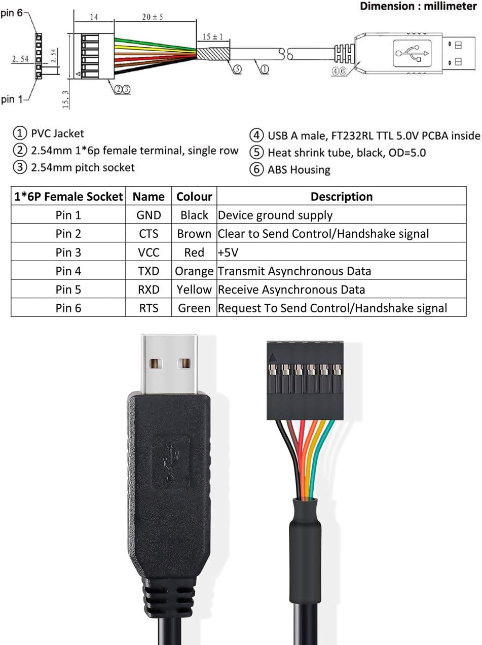 6 ft FT232RT Chip USB to TTL Serial Console Cable