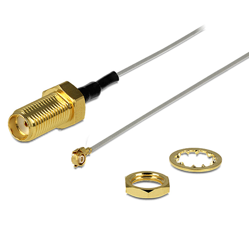 SMA Female Bulkhead to Ipex U.FL MHF2 Connector 200mm RG0.81 Gray Coaxial Pigtail Cable Assembly